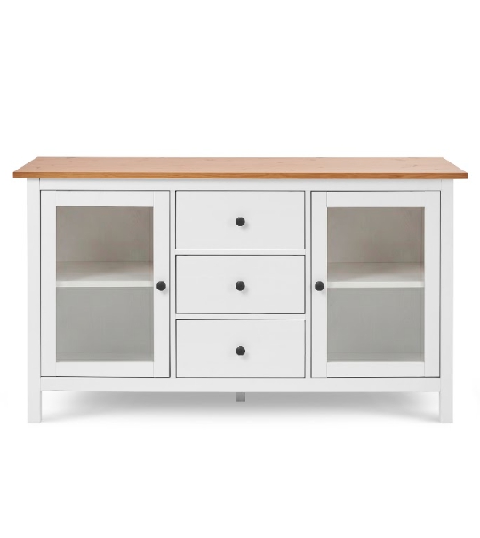 Сервант Икеа HEMNES ХЕМНЭС КЫМÖР белый/светло-коричневый со стеклянными дверями