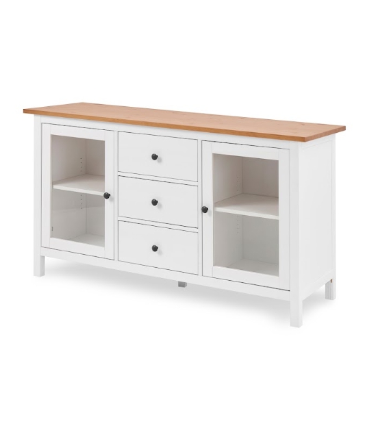 Сервант Икеа HEMNES ХЕМНЭС КЫМÖР белый/светло-коричневый со стеклянными дверями