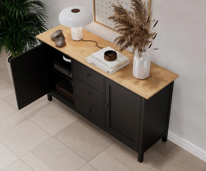 Сервант Икеа HEMNES ХЕМНЭС КЫМÖР черный/светло-коричневый